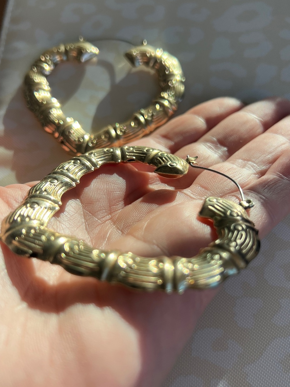 Gold Textured Bamboo-Style Hoop Earrings - Women Jewelry - Picture 6 of 11